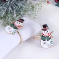 Christmas snowman napkin rings set in gold finish with enamel details for holiday tables - Tree Branch Snowman