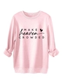 Detailed view of soft pink fleece sweatshirt with black Make Heaven Crowded heart print - Pink