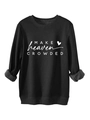 Detail view of black crewneck sweatshirt showing soft fleece lining and white printed letters - Black