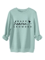 Detail of mint green sweatshirt featuring ribbed cuffs and Make Heaven Crowded print - Light Green