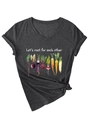 Close-up of the Let's root for each other slogan and vegetable print on a V-neck T-shirt - Heather Grey (White Graphic)