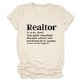 Close-up of Realtor definition print on beige crew neck t-shirt with rolled sleeves - S / Sand (Black Font) / Sand