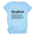 T-shirt azzurra a girocollo con stampa Realtor, stile casual a maniche corte da donna - Blu Chiaro (Font Nero)