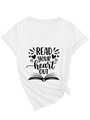 T-shirt blanc col V avec imprimé 'READ YOUR HEART OUT' et détail de nœud latéral - S / Blanc (Police Noire)