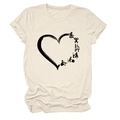 Detail of cream cotton t-shirt with physical therapy heart print and rolled cuffs - S / Sand (Black Font)