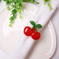 Portatovaglioli con ciliegie in smalto rosso e foglie verdi per tavola estiva - Portatovagliolo ciliegia
