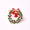 Christmas napkin ring with gold metal loop, green wreath, red bow and festive bell charm - Wreath Bell