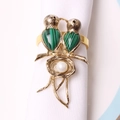 Rond de serviette doré avec oiseaux verts et perle blanche style nid d'oiseau - Style Double Nid d'Oiseau (ZWZ-ANR-269)