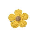 Handcrafted raffia plum blossom napkin ring with golden metal base on white background - Red Flower