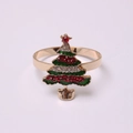 Servilletero dorado de árbol de Navidad con esmalte verde y brillantes diamantes - Árbol de Navidad Clásico