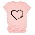 Close-up of the black heart-shaped physical therapy print on a pink crewneck T-shirt - Pink (Black Print)