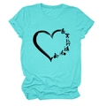 Detail shot of a teal crew neck T-shirt featuring a heart-shaped physical therapy graphic - Deep Water Blue (Black Font)