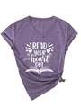 Heathered purple V-neck T-shirt detail showing side-knot and Read Your Heart print - Purple (White Font)