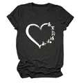 Detail of grey crew neck t-shirt featuring a white heart with PT medical icons - Heather Gray (White Font)