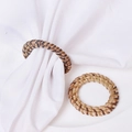 Handmade woven rattan napkin rings in dual-tone natural wood color for table setting - Round