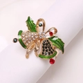 Servilletero navideño dorado con campanas dobles, acebo verde y diamantes de imitación - Campanas Dobles