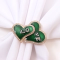 Golden heart napkin ring with green enamel, rhinestones and LOVE lettering decoration - Green Heart LOVE