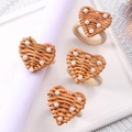 Handmade heart-shaped woven rattan napkin rings with pearls and wooden base rings - Heart Pearl Style (ZWZ-XMS-671)