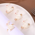 Set of 4 golden rabbit napkin rings with white enamel and pearl for Easter table decor - Set of 4 (White Rabbit)