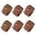 Set of 6 handmade brown rattan napkin rings with rustic woven texture on white background - Brown Rattan Woven (ZWZ-RNP-403)
