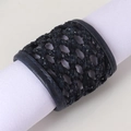 Handcrafted navy blue braided leather napkin ring for elegant dining table decor - Leather / Blue