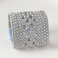Handwoven beige leather napkin ring with silver-grey braided design and blue inner lining - White Leather Woven Style / Silver Gray (Blue Lining)