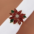 Kerst servetring met rode emaille kerstster bloem en glinsterende kristallen - Kerstster Stijl (ZWZ-PNR-1144)