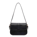 Bolso de hombro minimalista negro en cuero sintético con herrajes dorados y solapa - Negro