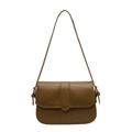 Bolso de hombro vintage marrón oliva en cuero mate con solapa y correa ajustable - Verde