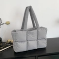 Quilted puffer tote bag in grey nylon with large padded design and shoulder straps - Gray