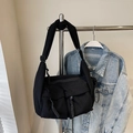 Schwarze Cord-Einkaufstasche mit Utility-Taschen und verstellbarem Gurt im minimalistischen Stil - 46*15*25cm / Schwarz
