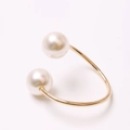 Elegant gold napkin ring with dual white pearls in a minimalist open circle design - Plain