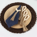 Rustic wood bead napkin ring set with natural jute tassels for table decoration - Large Wooden Bead Tassel (10 Beads)