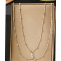 Double-layered silver body chain with small beads and round zircon pendant for women - Silver Style (C6100)