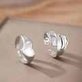 Minimalist silver gold-plated snake chain heart open ring set with polished liquid texture - Silver Style (C7314)