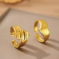 Elegant gold plated heart shaped open rings with textured and polished finishes - Gold Style (C7313)