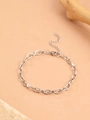 Minimalist silver oval link bracelet in stainless steel with adjustable lobster clasp - Silver Style (N1710)