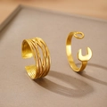 Minimalist gold-plated stainless steel geometric interlaced and wrench-shaped open rings - Gold Line Cross Wrench Style (C7211)