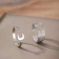 Adjustable silver stainless steel rings with wrench and multi-layer geometric cross designs - Silver Line Cross Wrench Style (C7212)