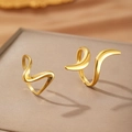 Adjustable golden wave-textured stainless steel rings in a minimalist open design - Gold Wave Style (C7221)