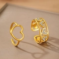 Verstellbares Herzring-Set in Goldoptik mit mikro-pavé gefassten Zirkoniasteinen - Gold Herz Set (C9845)