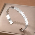 Silver geometric open cuff bracelet with mesh texture and micro bead edges on a display box - Silver (F2896)