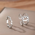 Minimalist silver beaded rings set in 18k gold style featuring open adjustable bands - Silver Beaded Double Layer Open Ring Set (F704) / Silver