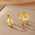Set of minimalist 18k gold plated beaded open ring and double layered ball ear cuff - Gold Beaded Ring & Ear Clip Set (F703) / Gold