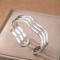 Silver C-shape stainless steel open cuff bracelet with handcrafted hammered texture finish - Silver (F2916)