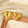 Elegant 18K gold-plated puffed heart stud earrings with a stylish wavy metallic texture - Gold Style (C5441)