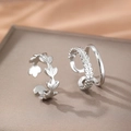 Leaf textured stainless steel rings set with adjustable double-layer band design - Silver Leaf Wheat Ear Layered Style (C9854)