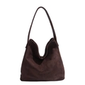 Minimalist large capacity dark brown hobo shoulder bag in premium matte suede finish - Brown