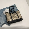 Quilted tote bag in metallic gold with black leather trim and handles for women - One Size / Gold