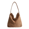 Minimalist large brown suede hobo bag with a retro matte texture and wide shoulder strap - Brown